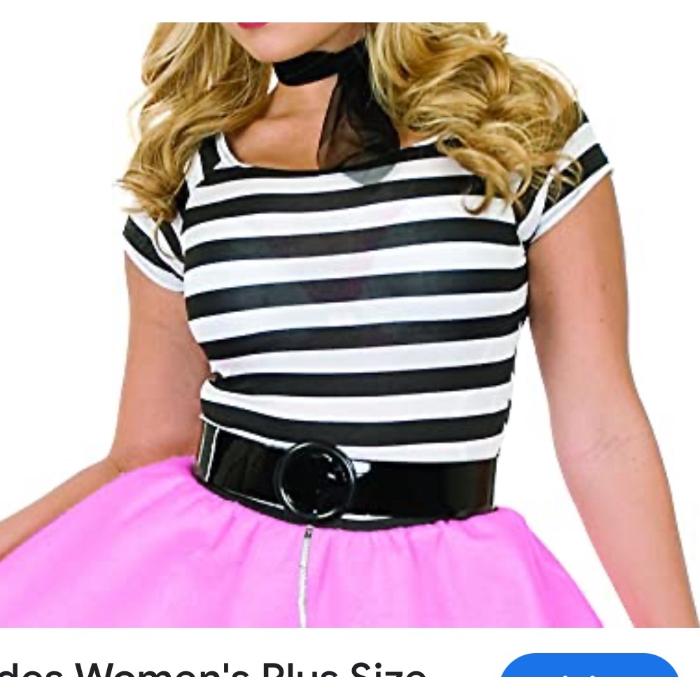 Stylish Charades 50’s Top short sleeve black white stripes Adult XL stretchy